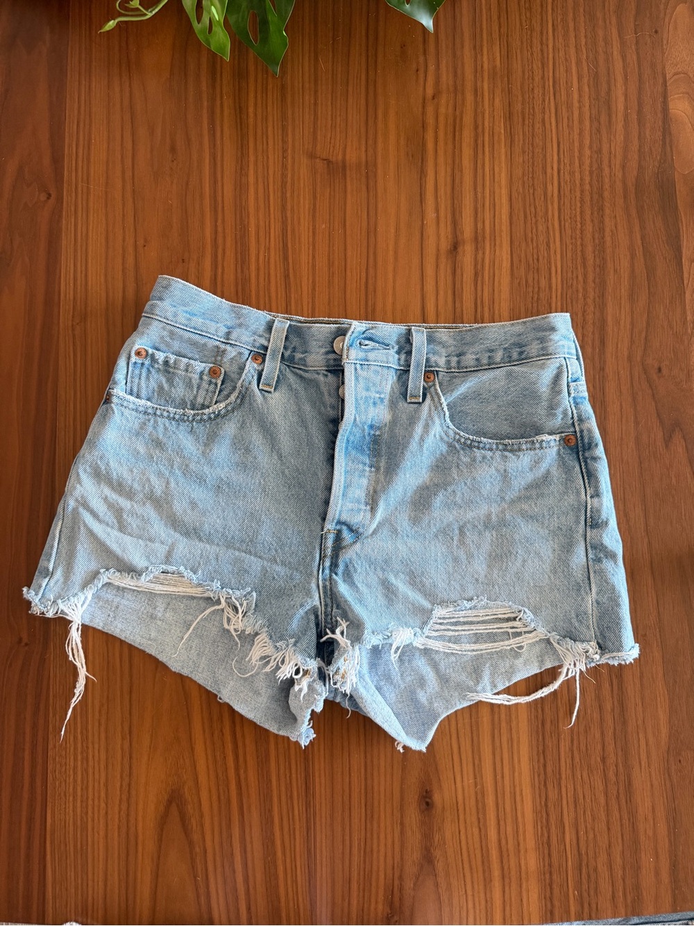 Levi’s Light Blue Distressed Denim Shorts - Women's High-Rise Cutoff